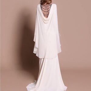 Tarik ediz Elegant Cream Draped Back top with skirt